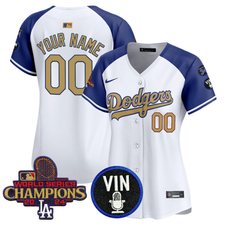 Women Los Angeles Dodgers Custom  Gold Vapor Premier Limited white MLB Nike Jersey 2025->customized mlb jersey->Custom Jersey